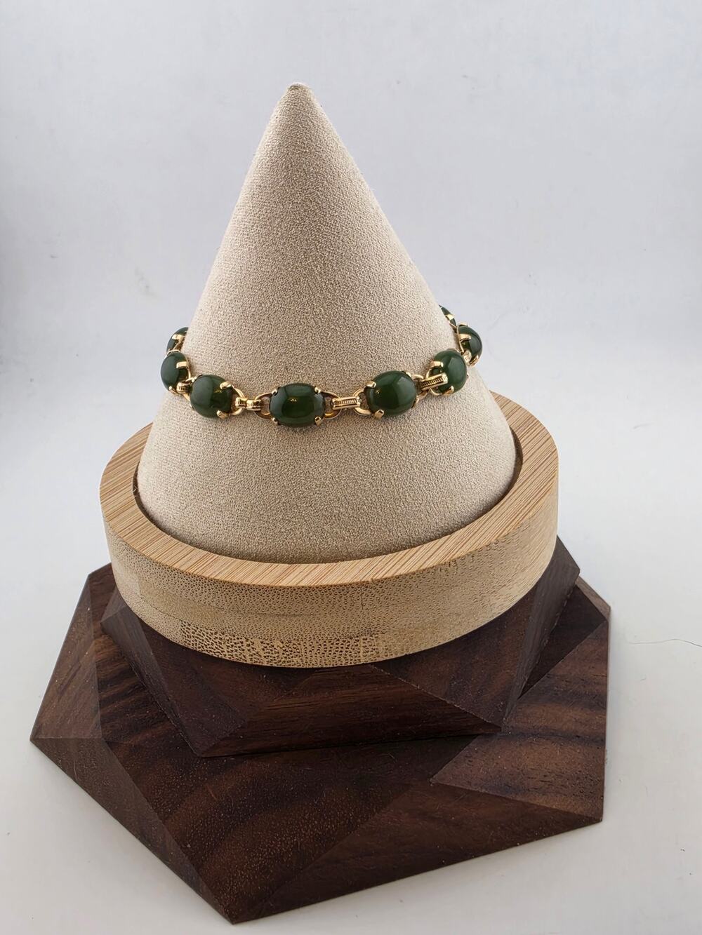 Vintage 14K Gold Green Gemstone Link Bracelet 7" Genuine Stones 10.06g
